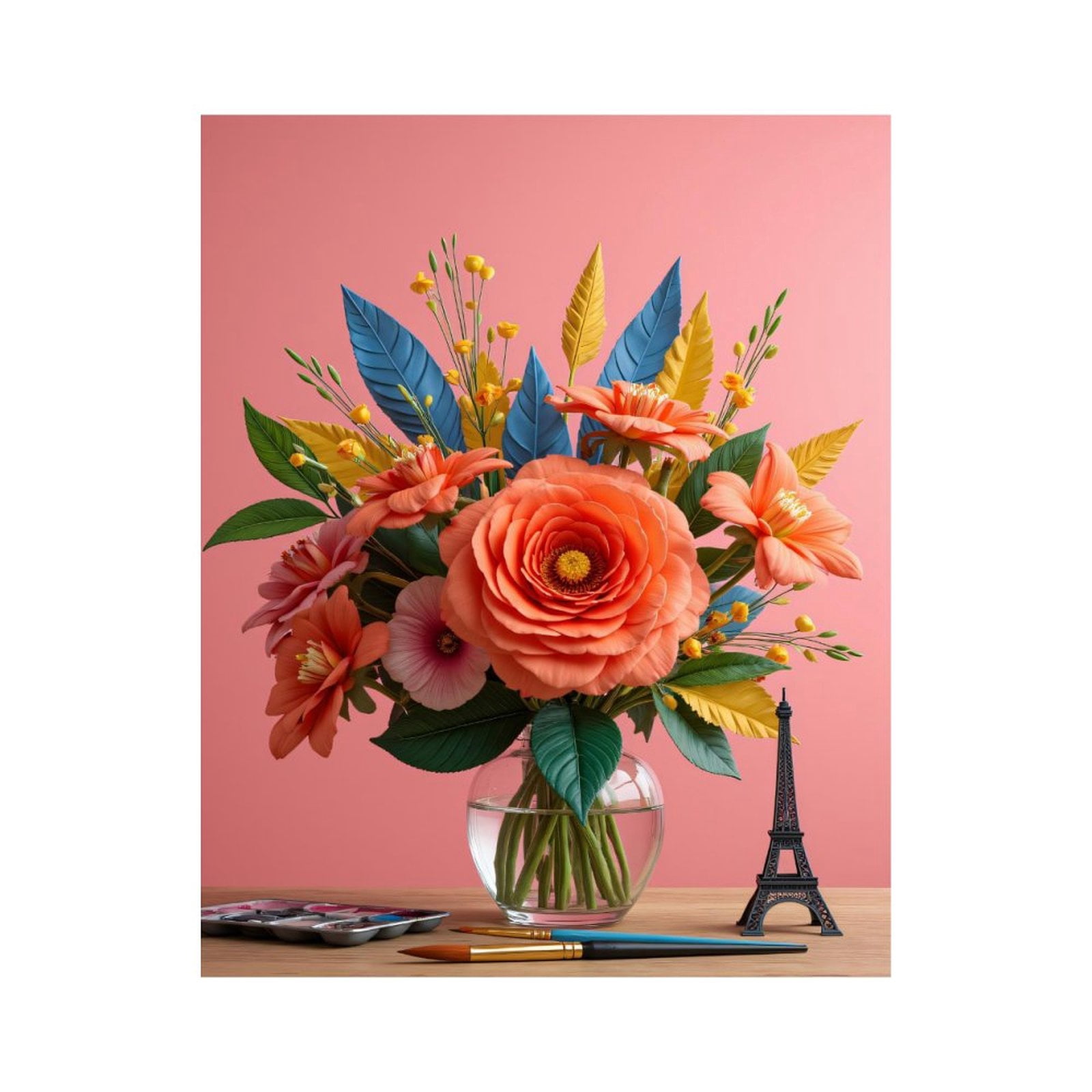 Paint By Numbers Kit for Adults Beginner - DIY Floral Vase Paris Art Brushes Canvas Painting Kits for Adults, Frameless Paint By Number for Adults for Home Wall Decor 16x20 Inch