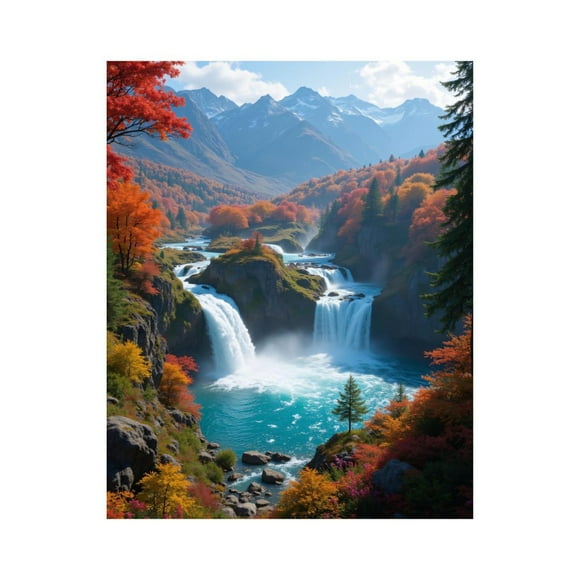 Paint By Numbers Kit for Adults Beginner - DIY Frameless Autumn Waterfall Scenic Mountains Painting Kits for Adults, Canvas Paint By Number for Adults for Home Wall Decor 16x20 Inch