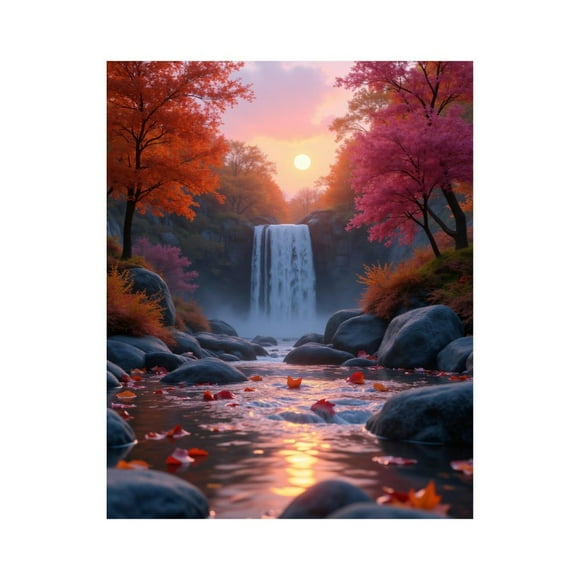 Paint By Numbers Kit for Adults Beginner - DIY Frameless Autumn Waterfall Sunset Scene Painting Kits for Adults, Canvas Paint By Number for Adults for Home Wall Decor 16x20 Inch