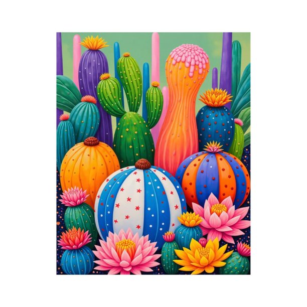 Paint By Numbers Kit for Adults Beginner - DIY Frameless Colorful Abstract Cactus Garden Painting Kits for Adults, Canvas Paint By Number for Adults for Home Wall Decor 16x20 Inch