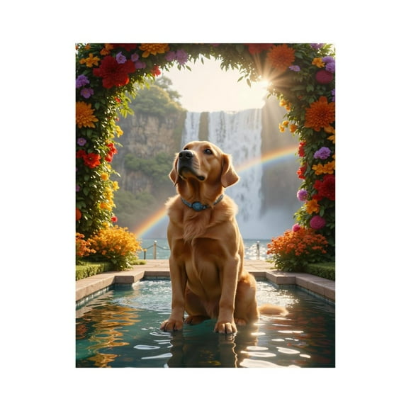 Paint By Numbers Kit for Adults Beginner - DIY Frameless Golden Retriever Rainbow Waterfall Painting Kits for Adults, Canvas Paint By Number for Adults for Home Wall Decor 16x20 Inch