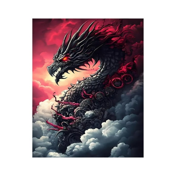 Paint By Numbers Kit for Adults Beginner - DIY Frameless Mechanical Dragon Fantasy Art Clouds Painting Kits for Adults, Canvas Paint By Number for Adults for Home Wall Decor 16x20 Inch