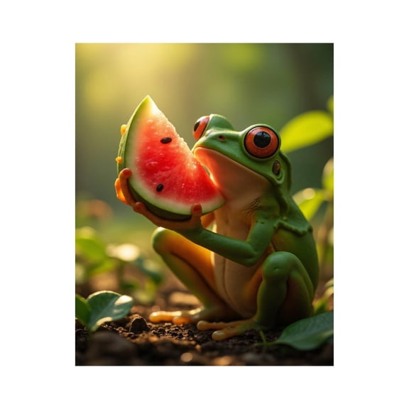 Paint By Numbers Kit for Adults Beginner - DIY Frog Enjoying Watermelon Slice Canvas Painting Kits for Adults, Frameless Paint By Number for Adults for Home Wall Decor 16x20 Inch