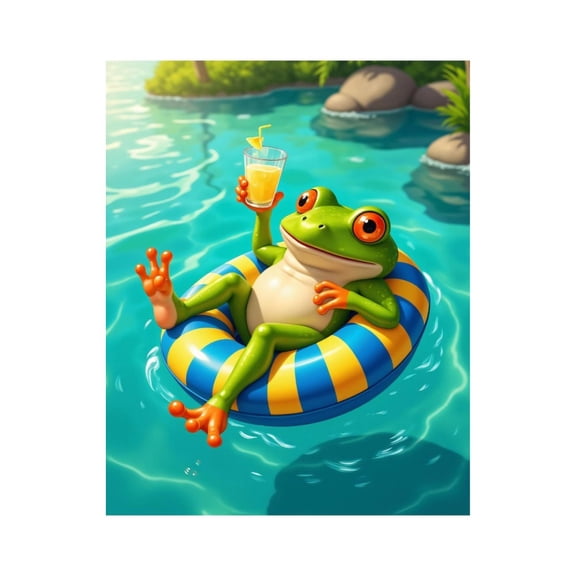 Paint By Numbers Kit for Adults Beginner - DIY Frog Pool Relaxation Orange Drink Canvas Painting Kits for Adults, Frameless Paint By Number for Adults for Home Wall Decor 16x20 Inch