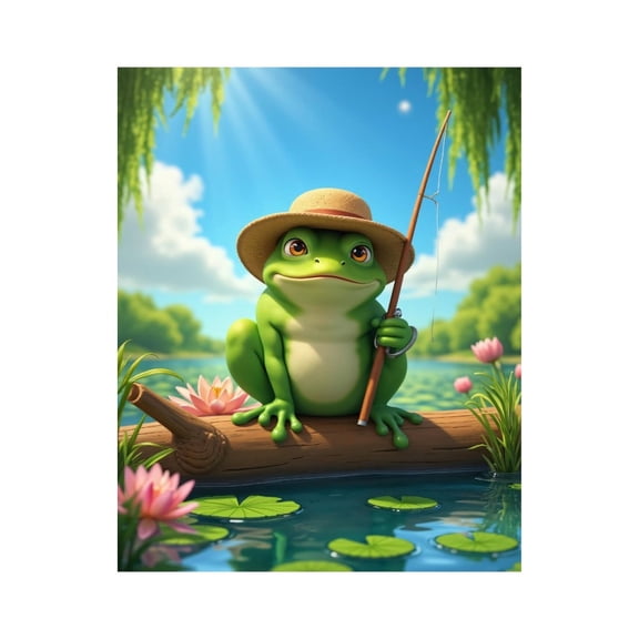 Paint By Numbers Kit for Adults Beginner - DIY Frog With Straw Hat Fishing Pond Canvas Painting Kits for Adults, Frameless Paint By Number for Adults for Home Wall Decor 16x20 Inch