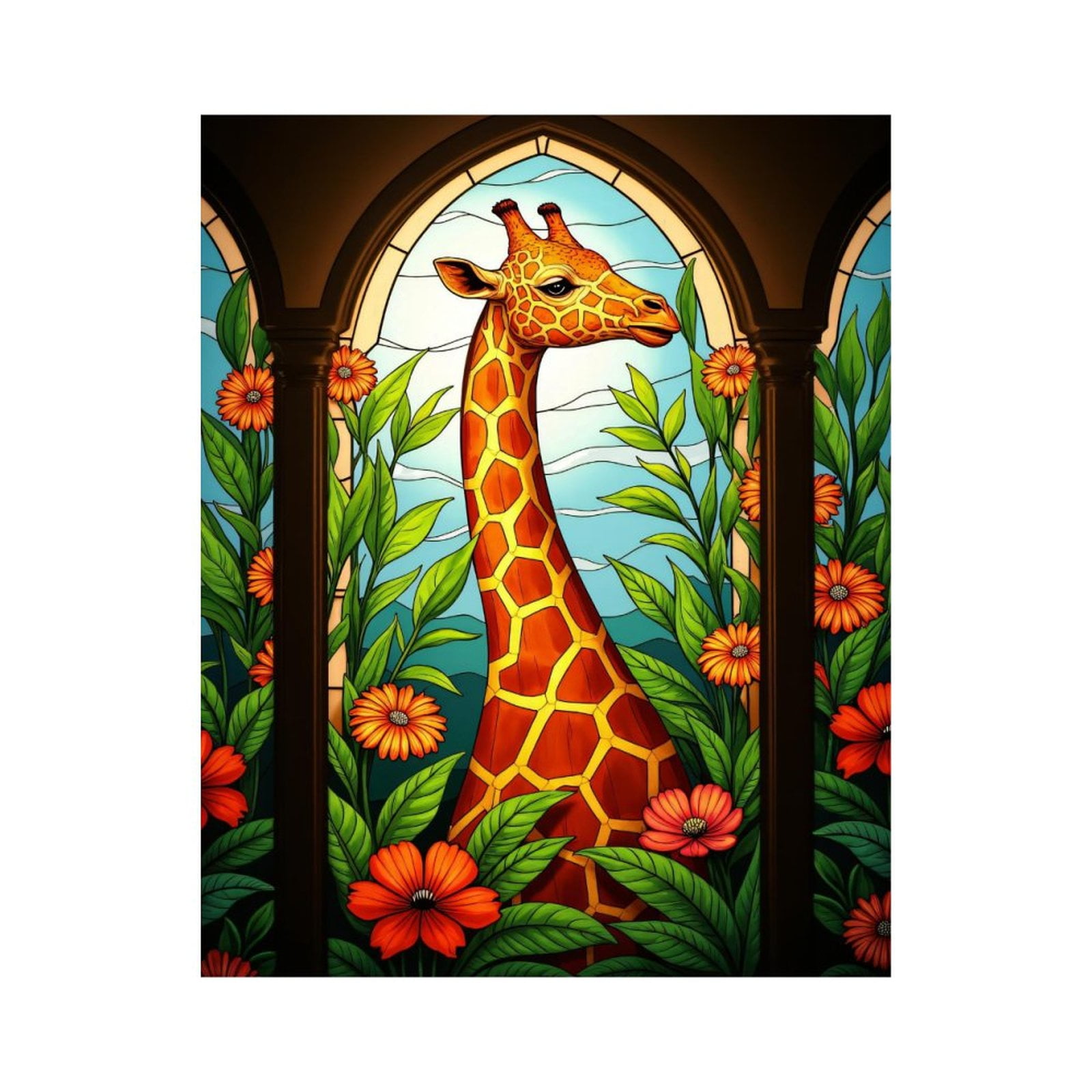Paint By Numbers Kit for Adults Beginner - DIY Giraffe Stained Glass Floral Art Canvas Painting Kits for Adults, Frameless Paint By Number for Adults for Home Wall Decor 16x20 Inch