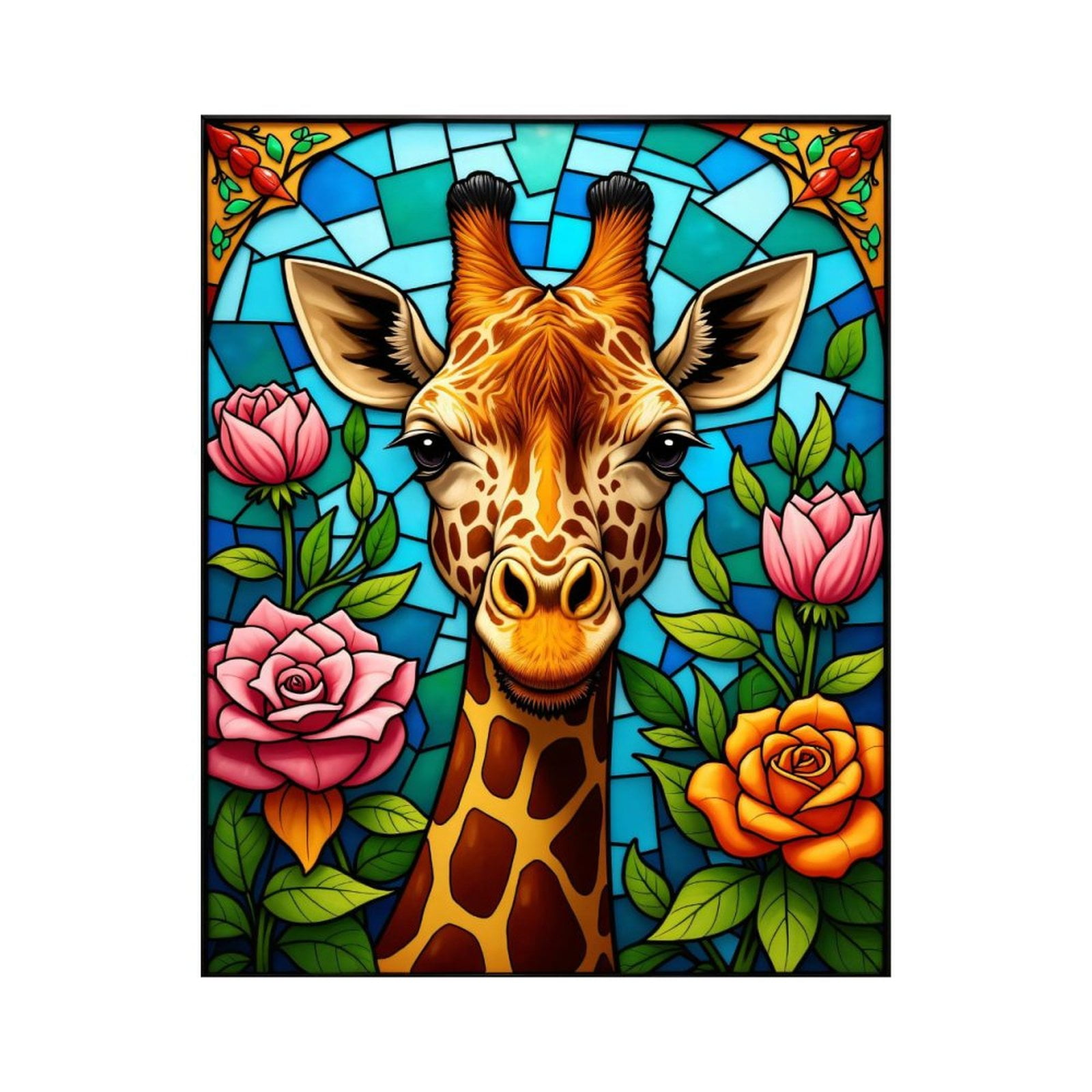 Paint By Numbers Kit for Adults Beginner - DIY Giraffe Stained Glass Roses Art Canvas Painting Kits for Adults, Frameless Paint By Number for Adults for Home Wall Decor 16x20 Inch