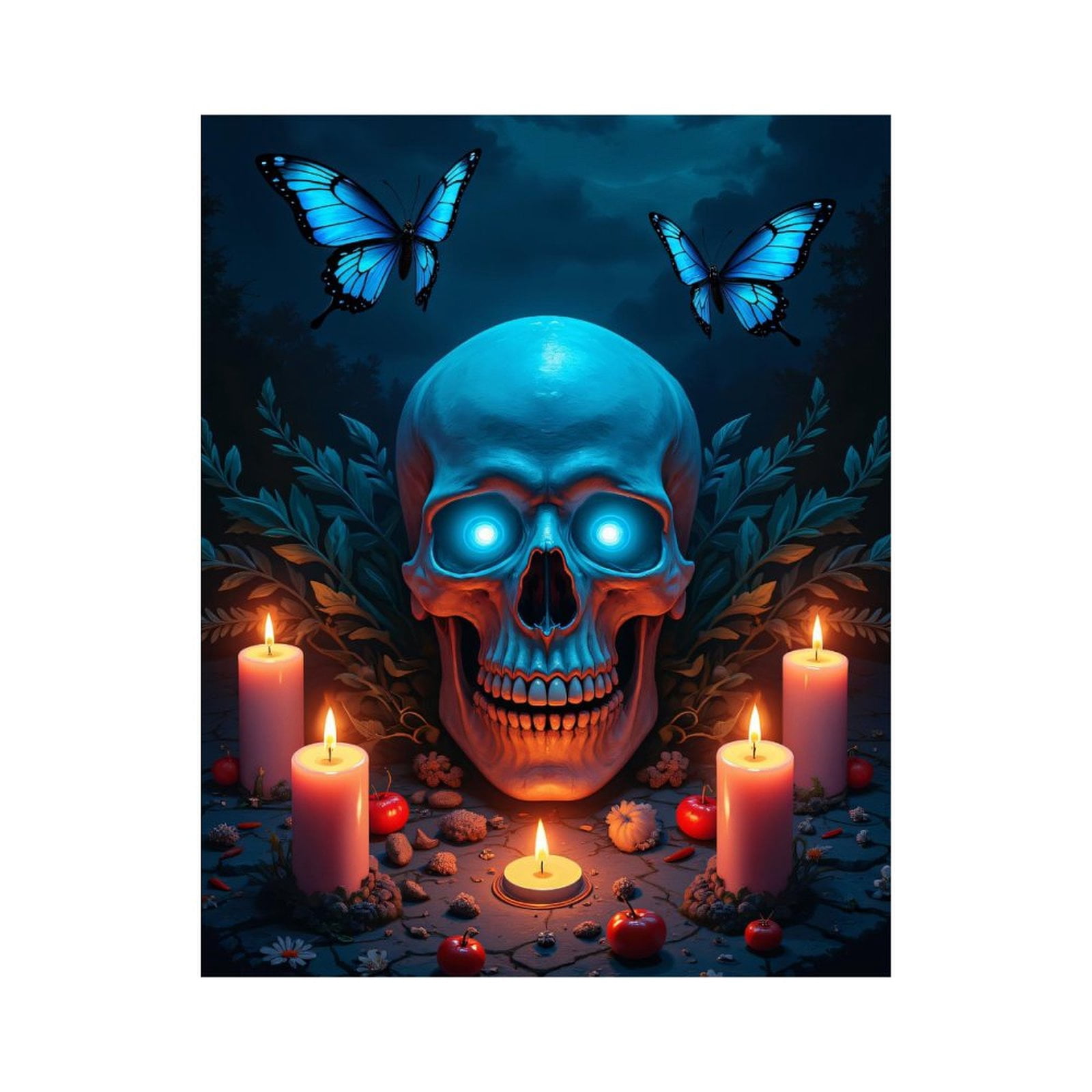 Paint By Numbers Kit for Adults Beginner - DIY Glowing Skull Candles Butterflies Canvas Painting Kits for Adults, Frameless Paint By Number for Adults for Home Wall Decor 16x20 Inch