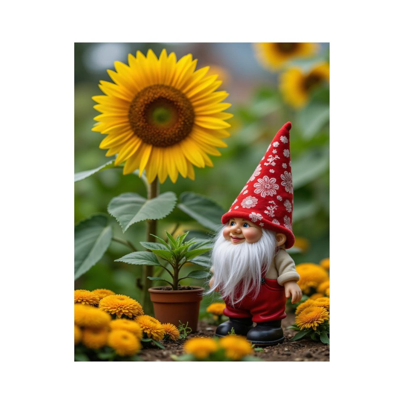 Paint By Numbers Kit for Adults Beginner - DIY Gnome Sunflower Garden Charm Canvas Painting Kits for Adults, Frameless Paint By Number for Adults for Home Wall Decor 16x20 Inch
