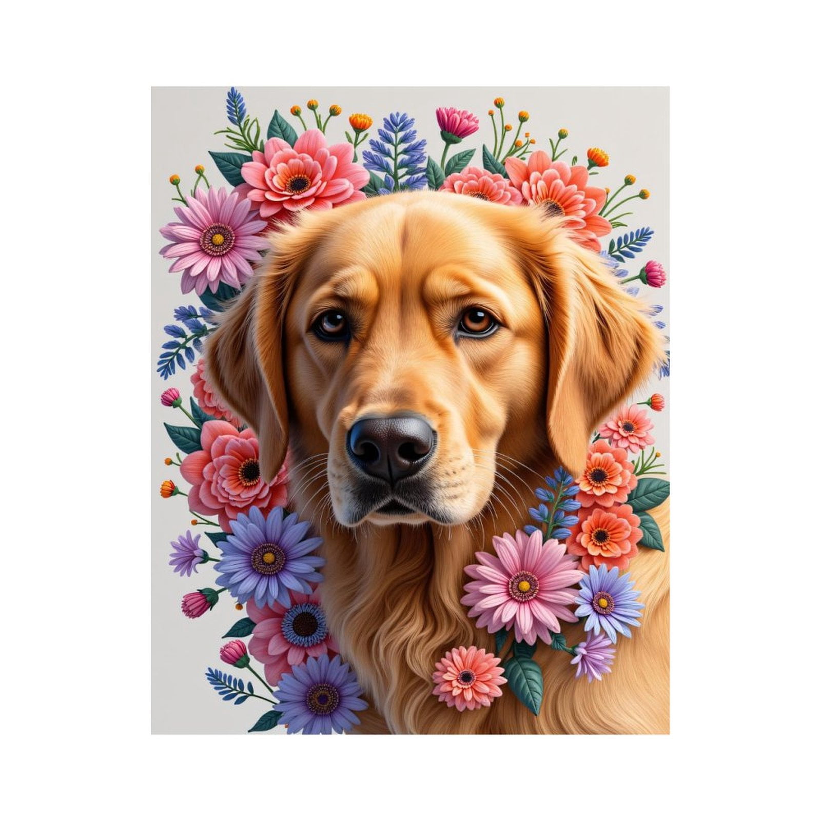 Paint By Numbers Kit for Adults Beginner - DIY Golden Retriever Floral Portrait Art Canvas Painting Kits for Adults, Frameless Paint By Number for Adults for Home Wall Decor 16x20 Inch