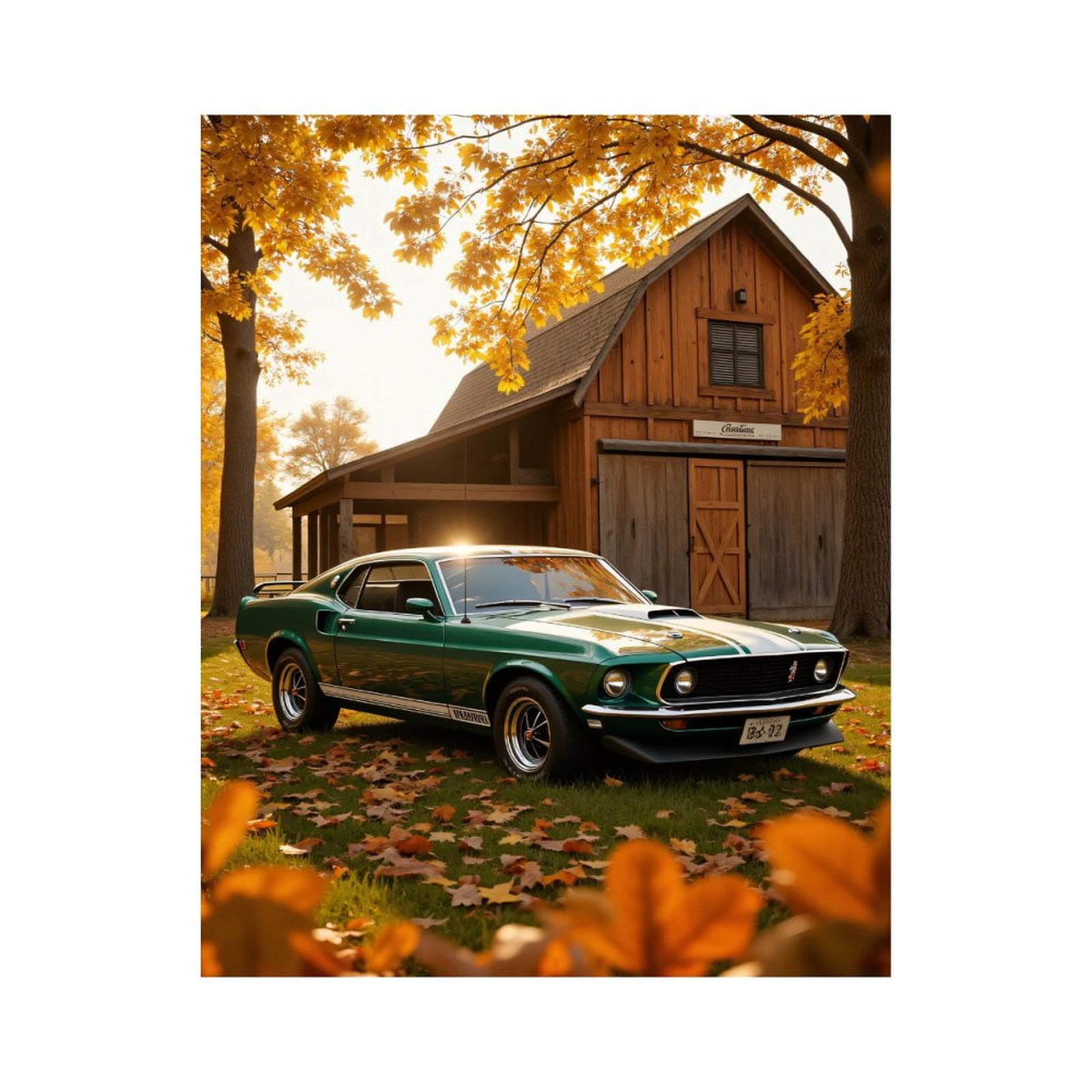 Paint By Numbers Kit for Adults Beginner - DIY Green Classic Car Autumn Scene Canvas Painting Kits for Adults, Frameless Paint By Number for Adults for Home Wall Decor 16x20 Inch