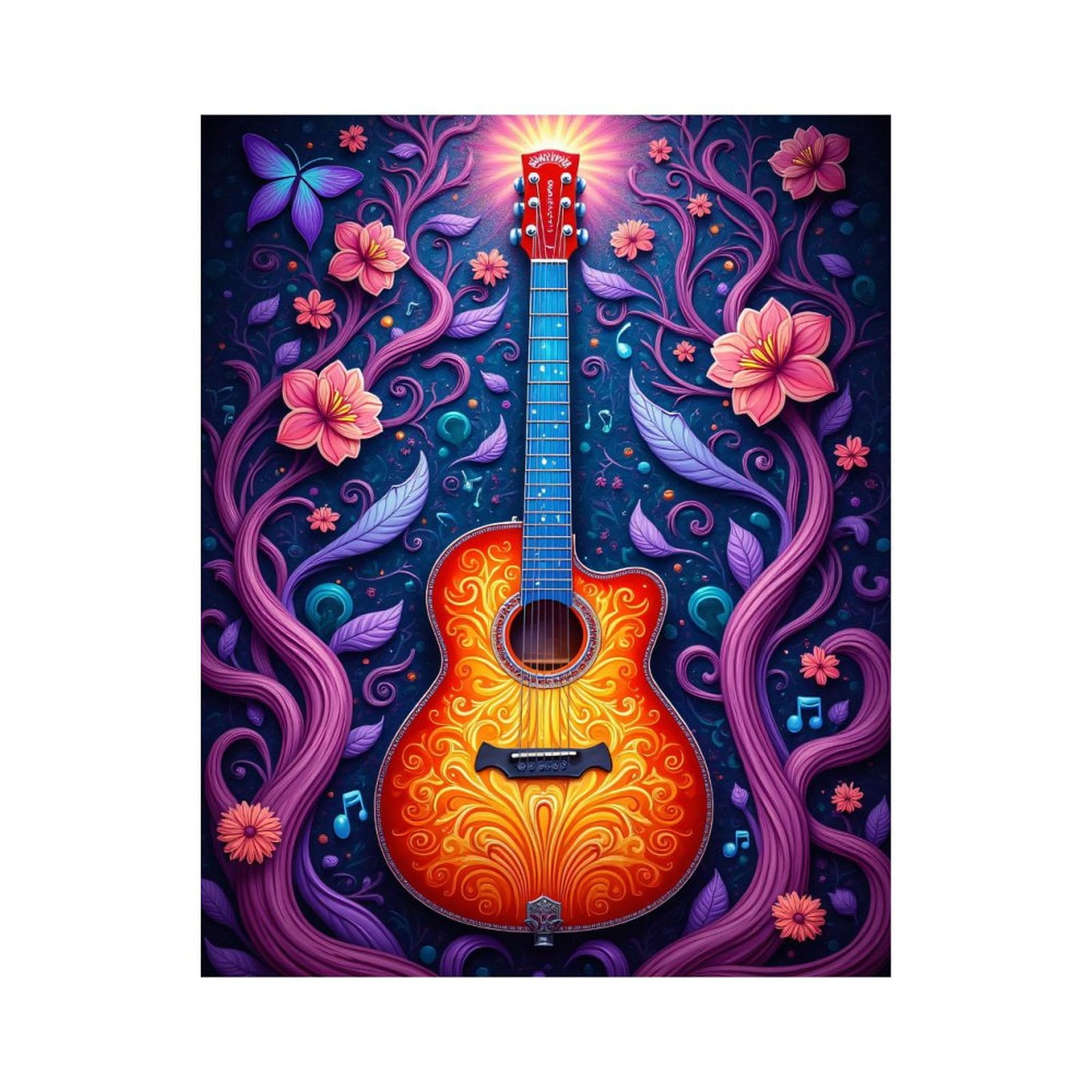 Paint By Numbers Kit for Adults Beginner - DIY Guitar Floral Music Art Fantasy Canvas Painting Kits for Adults, Frameless Paint By Number for Adults for Home Wall Decor 16x20 Inch