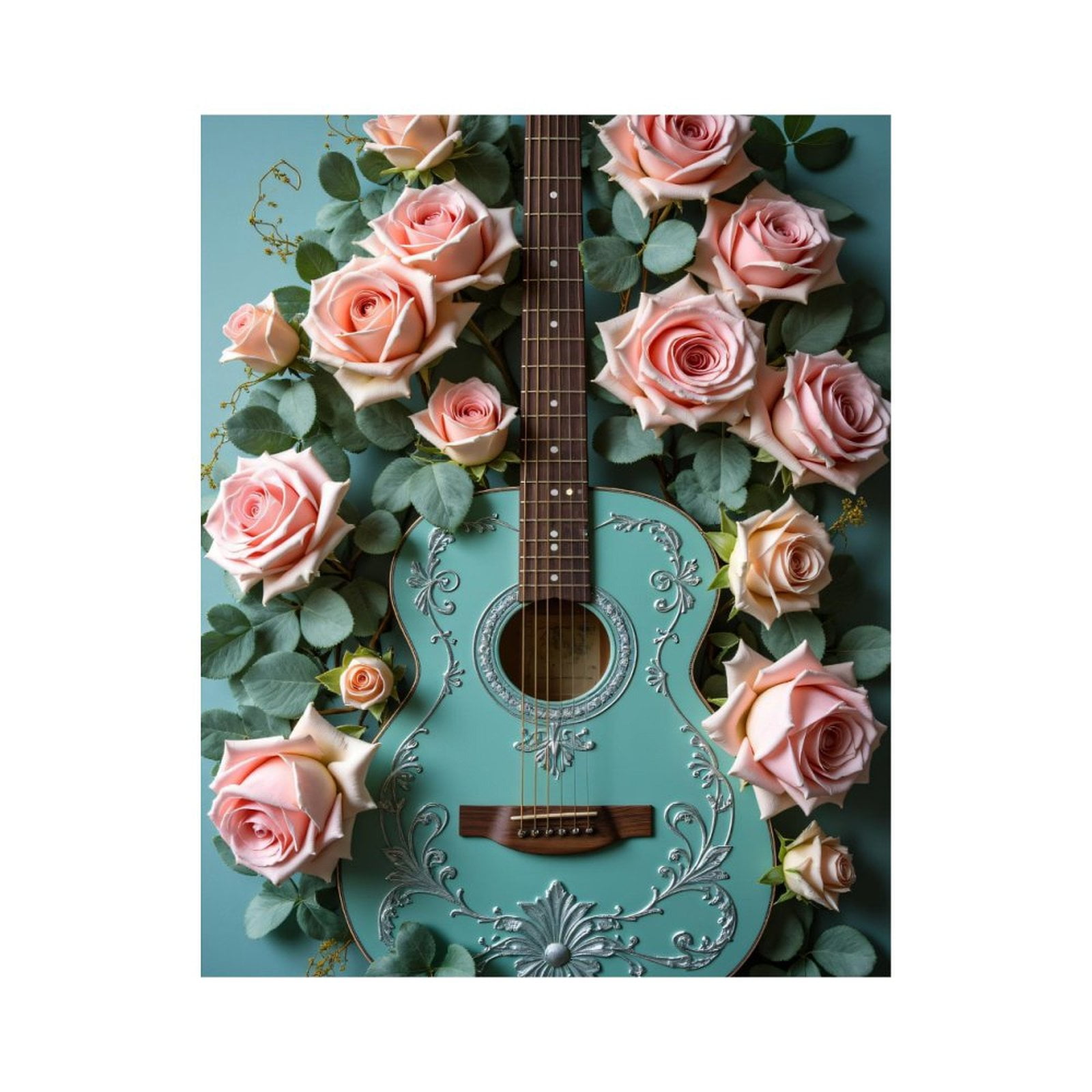 Paint By Numbers Kit for Adults Beginner - DIY Guitar Pink Roses Floral Art Canvas Painting Kits for Adults, Frameless Paint By Number for Adults for Home Wall Decor 16x20 Inch