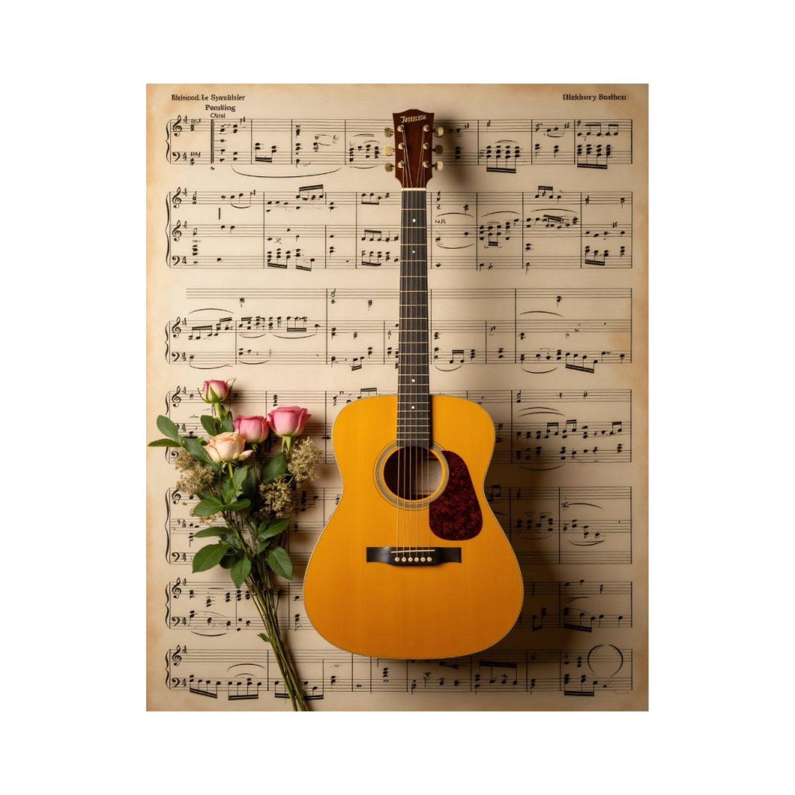 Paint By Numbers Kit for Adults Beginner - DIY Guitar Roses Musical Sheet Art Canvas Painting Kits for Adults, Frameless Paint By Number for Adults for Home Wall Decor 16x20 Inch