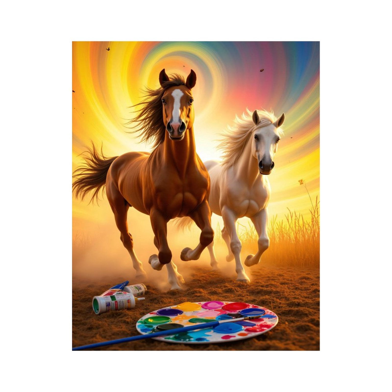 Paint By Numbers Kit for Adults Beginner - DIY Horses Colorful Sunset Art Palette Canvas Painting Kits for Adults, Frameless Paint By Number for Adults for Home Wall Decor 16x20 Inch