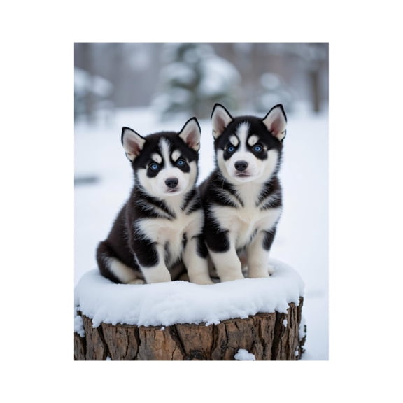 Paint By Numbers Kit for Adults Beginner - DIY Husky Puppies Snowy Tree Stump Canvas Painting Kits for Adults, Frameless Paint By Number for Adults for Home Wall Decor 16x20 Inch
