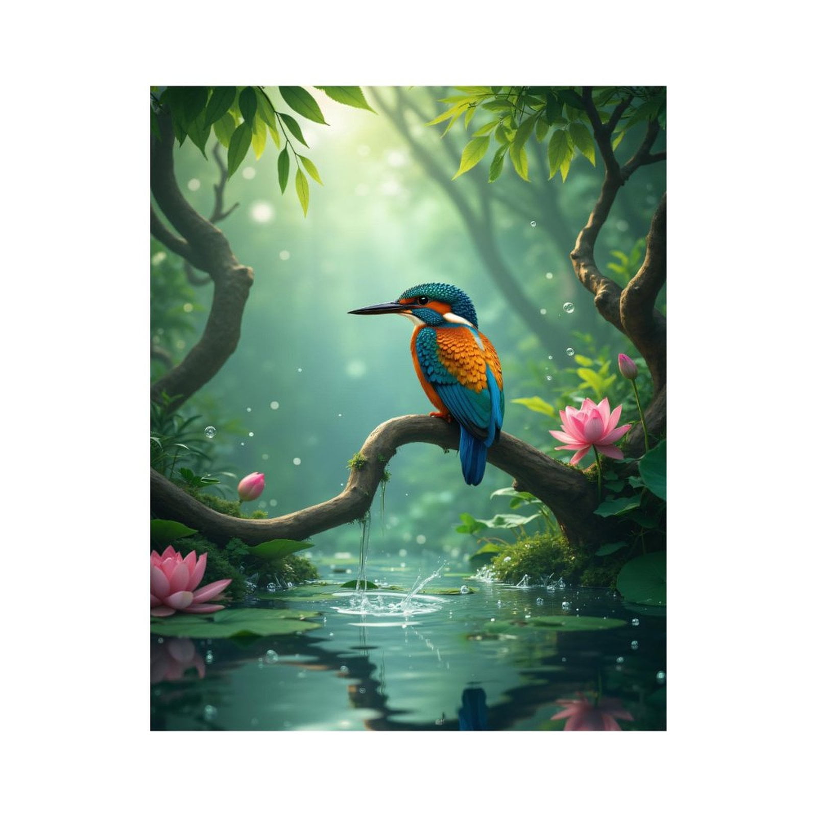 Paint By Numbers Kit for Adults Beginner - DIY Kingfisher Serene Lotus Pond Canvas Painting Kits for Adults, Frameless Paint By Number for Adults for Home Wall Decor 16x20 Inch