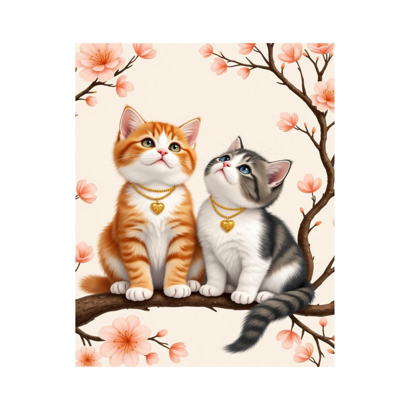 Paint By Numbers Kit for Adults Beginner - DIY Kittens Blossom Branch Heart Necklace Canvas Painting Kits for Adults, Frameless Paint By Number for Adults for Home Wall Decor 16x20 Inch