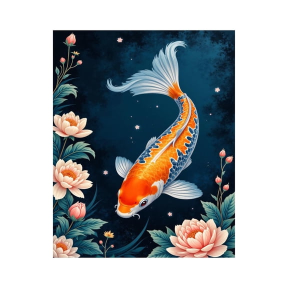 Paint By Numbers Kit for Adults Beginner - DIY Koi Fish Floral Art Blue Background Canvas Painting Kits for Adults, Frameless Paint By Number for Adults for Home Wall Decor 16x20 Inch