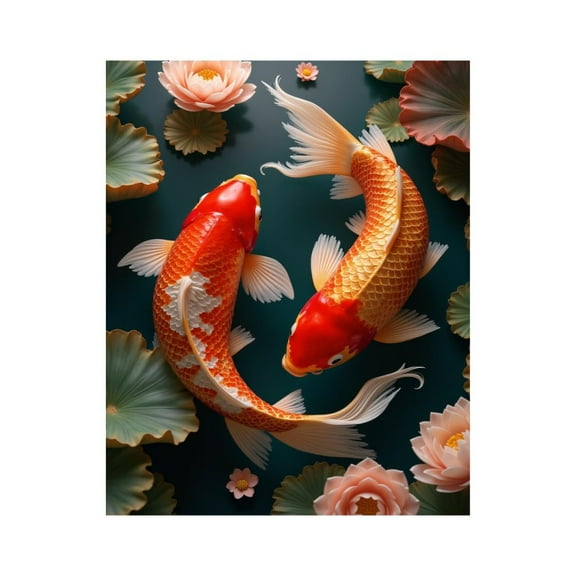 Paint By Numbers Kit for Adults Beginner - DIY Koi Fish Lotus Pond Art Canvas Painting Kits for Adults, Frameless Paint By Number for Adults for Home Wall Decor 16x20 Inch