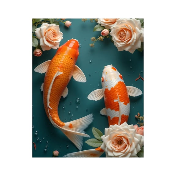 Paint By Numbers Kit for Adults Beginner - DIY Koi Roses Water Droplets Art Design Canvas Painting Kits for Adults, Frameless Paint By Number for Adults for Home Wall Decor 16x20 Inch
