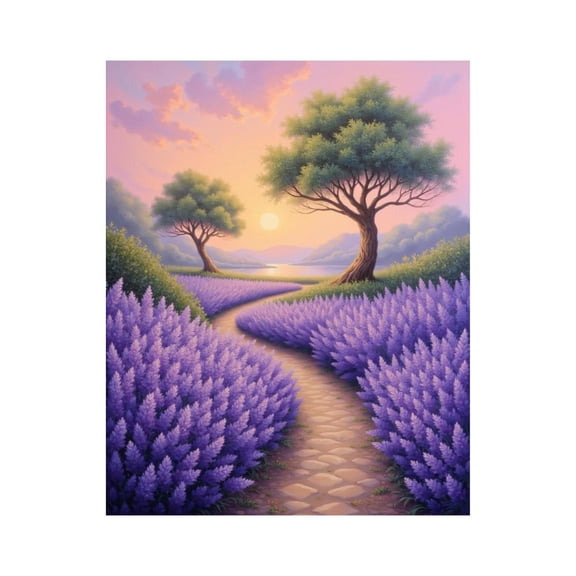 Paint By Numbers Kit for Adults Beginner - DIY Lavender Path Sunset Trees Landscape Canvas Painting Kits for Adults, Frameless Paint By Number for Adults for Home Wall Decor 16x20 Inch