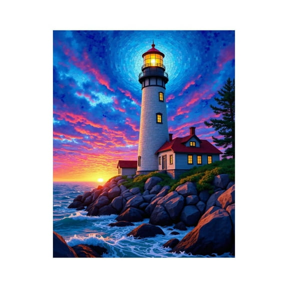 Paint By Numbers Kit for Adults Beginner - DIY Lighthouse Vibrant Sunset Seascape Canvas Painting Kits for Adults, Frameless Paint By Number for Adults for Home Wall Decor 16x20 Inch