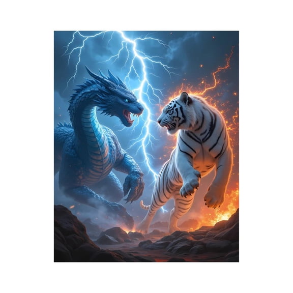Paint By Numbers Kit for Adults Beginner - DIY Lightning Dragon Fiery Tiger Canvas Painting Kits for Adults, Frameless Paint By Number for Adults for Home Wall Decor 16x20 Inch