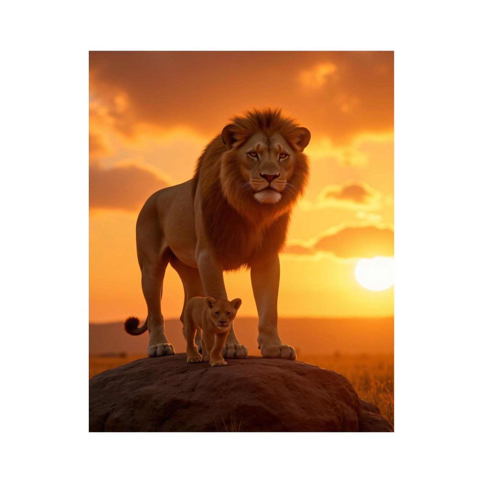 Paint By Numbers Kit for Adults Beginner - DIY Lion Cubs Sunset Rock Scene Canvas Painting Kits for Adults, Frameless Paint By Number for Adults for Home Wall Decor 16x20 Inch