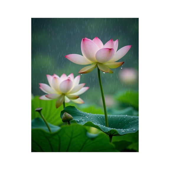 Paint By Numbers Kit for Adults Beginner - DIY Lotus Flowers In Rain Scene Canvas Painting Kits for Adults, Frameless Paint By Number for Adults for Home Wall Decor 16x20 Inch
