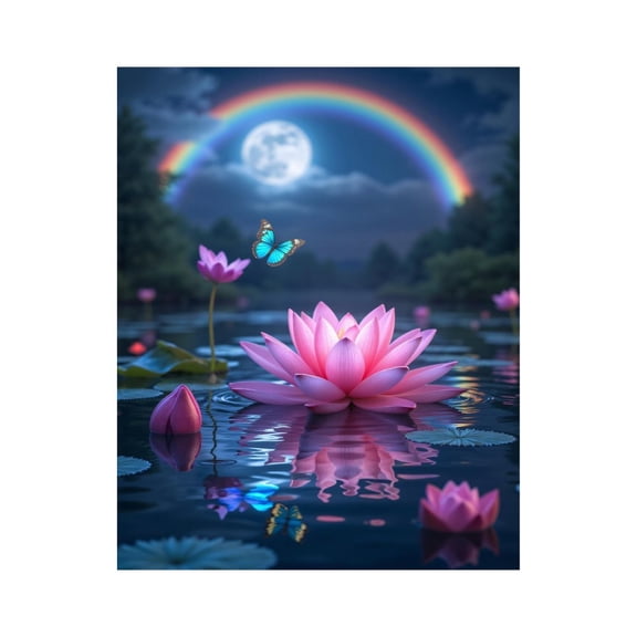 Paint By Numbers Kit for Adults Beginner - DIY Lotus Moon Rainbow Reflection Canvas Painting Kits for Adults, Frameless Paint By Number for Adults for Home Wall Decor 16x20 Inch
