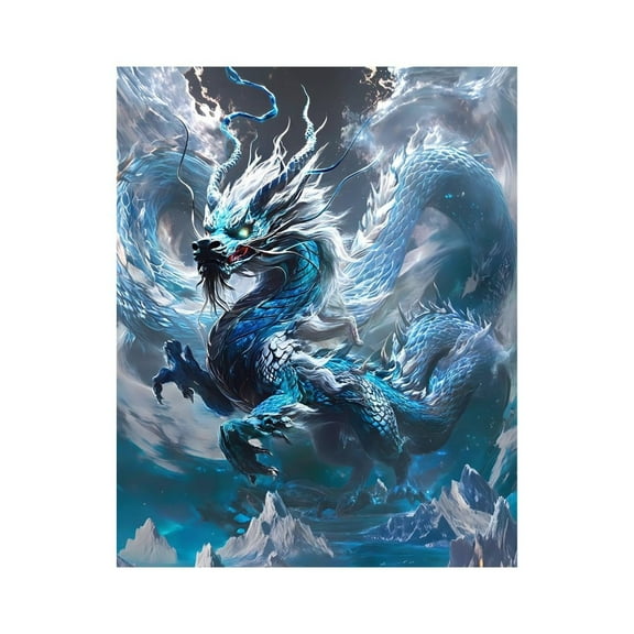 Paint By Numbers Kit for Adults Beginner - DIY Majestic Blue Dragon Fantasy Art Canvas Painting Kits for Adults, Frameless Paint By Number for Adults for Home Wall Decor 16x20 Inch