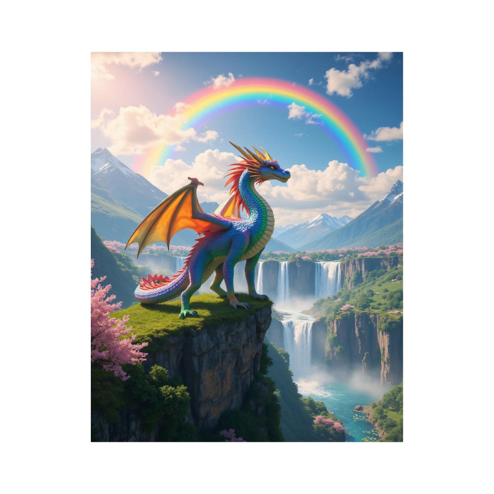 Paint By Numbers Kit for Adults Beginner - DIY Majestic Dragon Over Cliff Rainbow Canvas Painting Kits for Adults, Frameless Paint By Number for Adults for Home Wall Decor 16x20 Inch