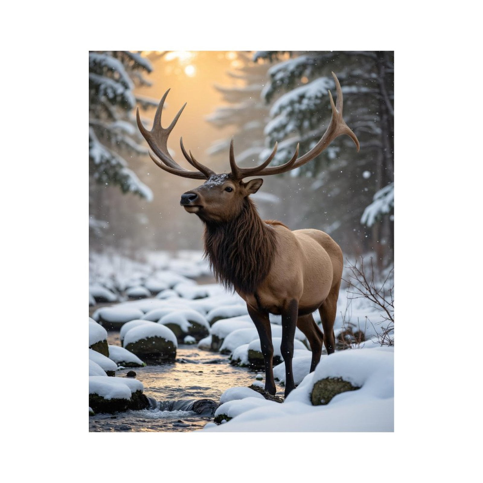 Paint By Numbers Kit for Adults Beginner - DIY Majestic Elk Winter Stream Scene Canvas Painting Kits for Adults, Frameless Paint By Number for Adults for Home Wall Decor 16x20 Inch