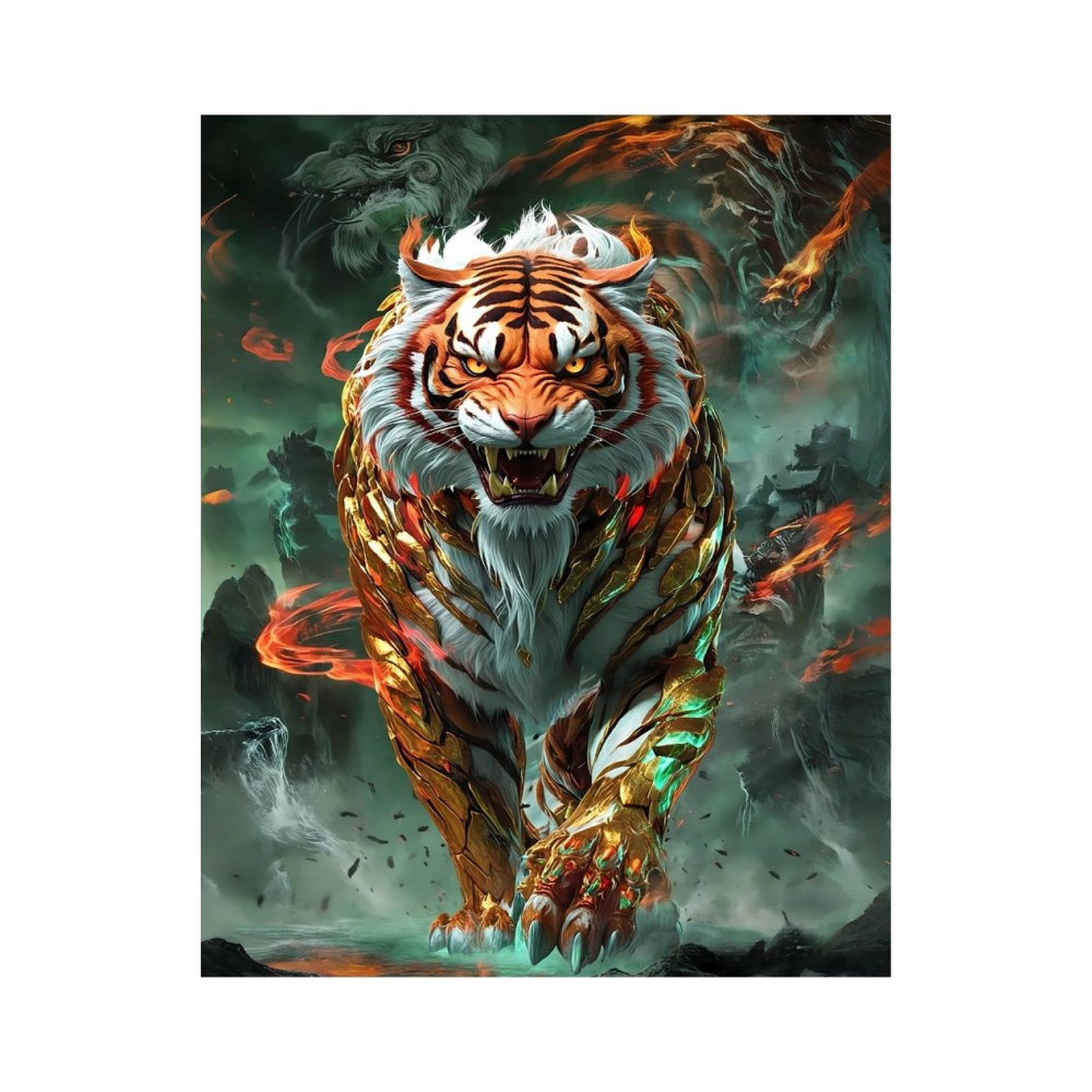Paint By Numbers Kit for Adults Beginner - DIY Majestic Fiery Tiger Fantasy Art Canvas Painting Kits for Adults, Frameless Paint By Number for Adults for Home Wall Decor 16x20 Inch