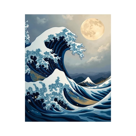 Paint By Numbers Kit for Adults Beginner - DIY Majestic Ocean Waves Under Moon Canvas Painting Kits for Adults, Frameless Paint By Number for Adults for Home Wall Decor 16x20 Inch