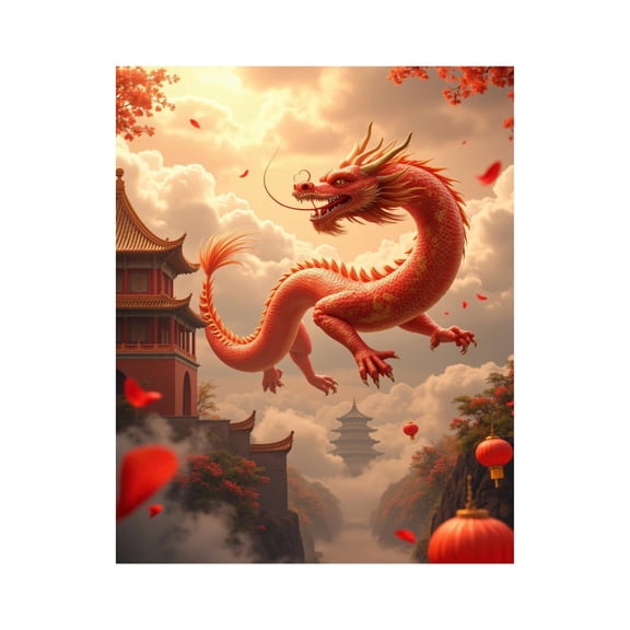 Paint By Numbers Kit for Adults Beginner - DIY Majestic Red Serpent In Sky Celebration Canvas Painting Kits for Adults, Frameless Paint By Number for Adults for Home Wall Decor 16x20 Inch