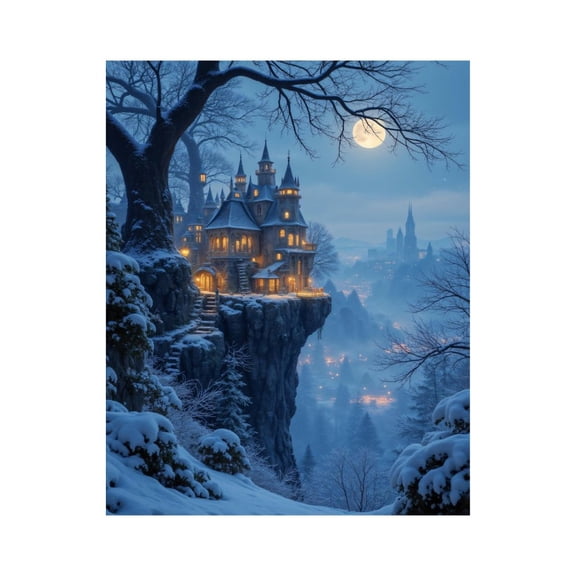 Paint By Numbers Kit for Adults Beginner - DIY Moonlit Castle Winter Scene Canvas Painting Kits for Adults, Frameless Paint By Number for Adults for Home Wall Decor 16x20 Inch