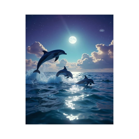 Paint By Numbers Kit for Adults Beginner - DIY Moonlit Dolphins Ocean Leap Canvas Painting Kits for Adults, Frameless Paint By Number for Adults for Home Wall Decor 16x20 Inch