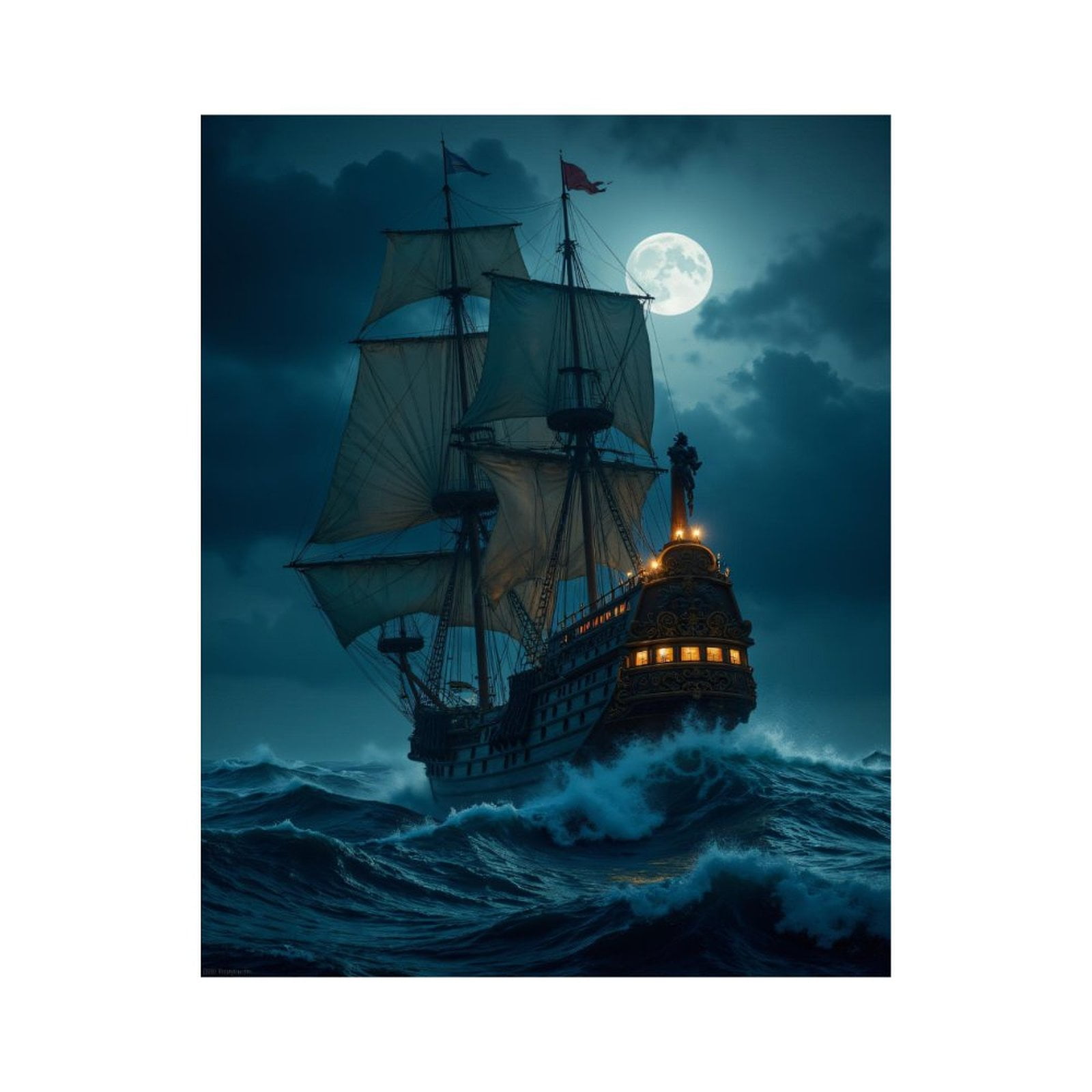 Paint By Numbers Kit for Adults Beginner - DIY Moonlit Sailing Ship Ocean Waves Canvas Painting Kits for Adults, Frameless Paint By Number for Adults for Home Wall Decor 16x20 Inch