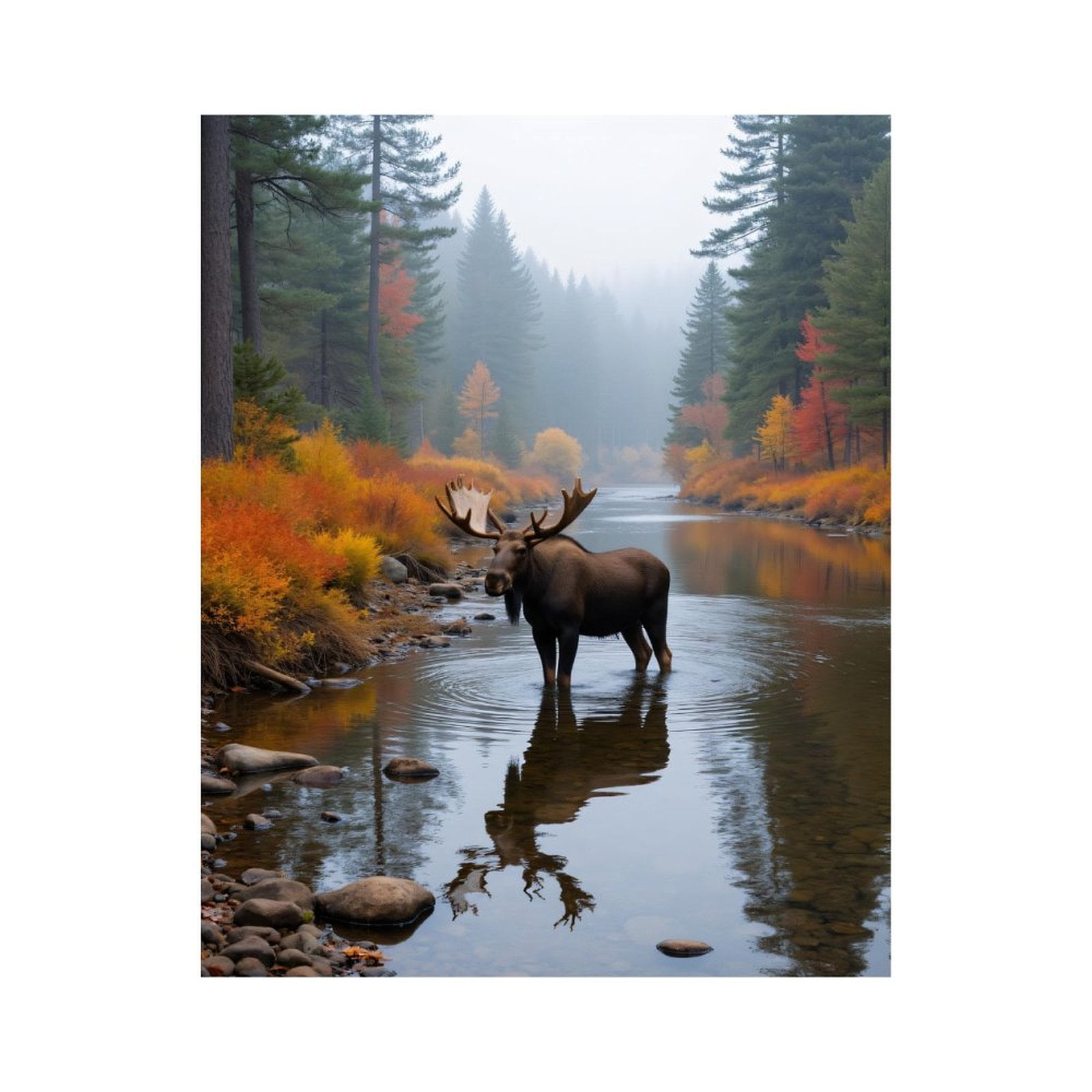 Paint By Numbers Kit for Adults Beginner - DIY Moose Autumn River Reflections Canvas Painting Kits for Adults, Frameless Paint By Number for Adults for Home Wall Decor 16x20 Inch