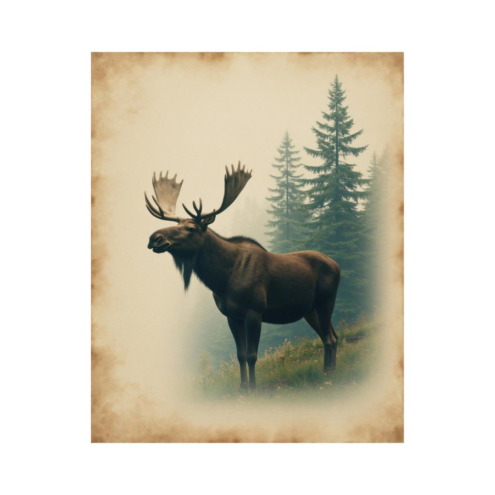 Paint By Numbers Kit for Adults Beginner - DIY Moose In Misty Forest Vintage Canvas Painting Kits for Adults, Frameless Paint By Number for Adults for Home Wall Decor 16x20 Inch