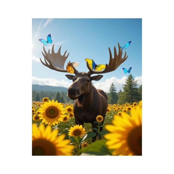 Paint By Numbers Kit for Adults Beginner - DIY Moose Sunflowers Butterflies Meadow Canvas Painting Kits for Adults, Frameless Paint By Number for Adults for Home Wall Decor 16x20 Inch