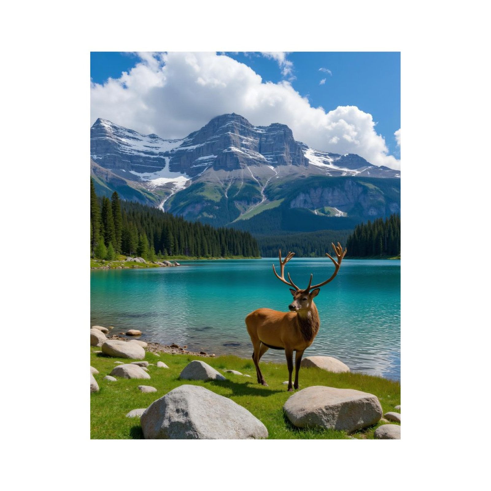 Paint By Numbers Kit for Adults Beginner - DIY Mountain Lake Deer Majestic Scenery Canvas Painting Kits for Adults, Frameless Paint By Number for Adults for Home Wall Decor 16x20 Inch