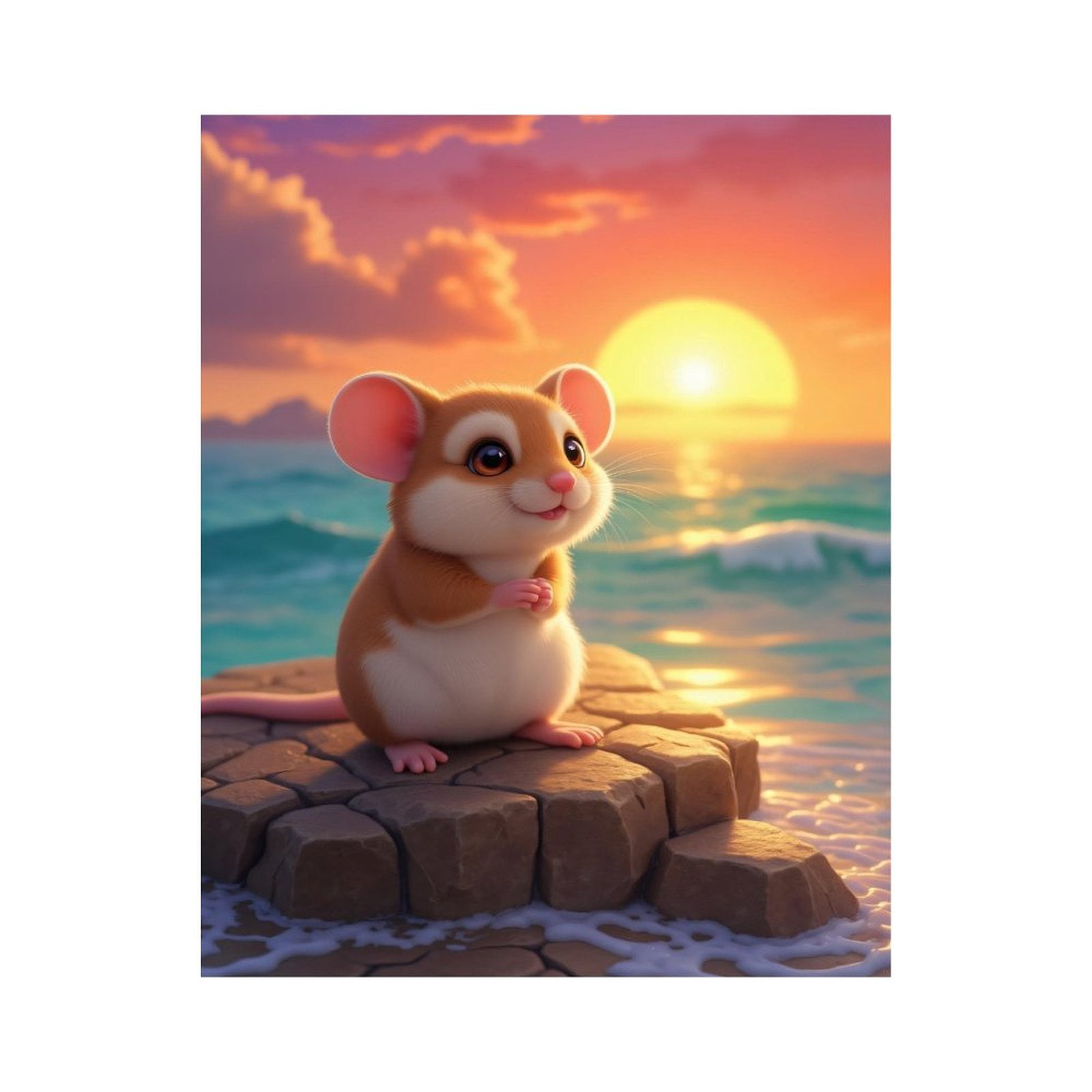 Paint By Numbers Kit for Adults Beginner - DIY Mouse Sunset Ocean Rock Cute Canvas Painting Kits for Adults, Frameless Paint By Number for Adults for Home Wall Decor 16x20 Inch