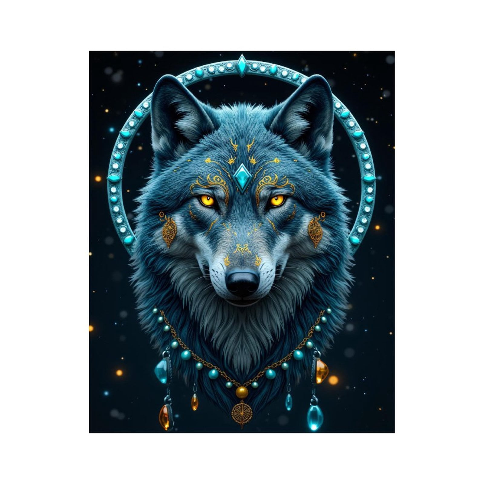 Paint By Numbers Kit for Adults Beginner - DIY Mystic Wolf Art Blue Jewels Majestic Canvas Painting Kits for Adults, Frameless Paint By Number for Adults for Home Wall Decor 16x20 Inch