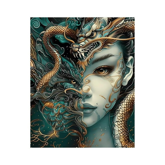 Paint By Numbers Kit for Adults Beginner - DIY Mystical Dragon Woman Fusion Art Canvas Painting Kits for Adults, Frameless Paint By Number for Adults for Home Wall Decor 16x20 Inch