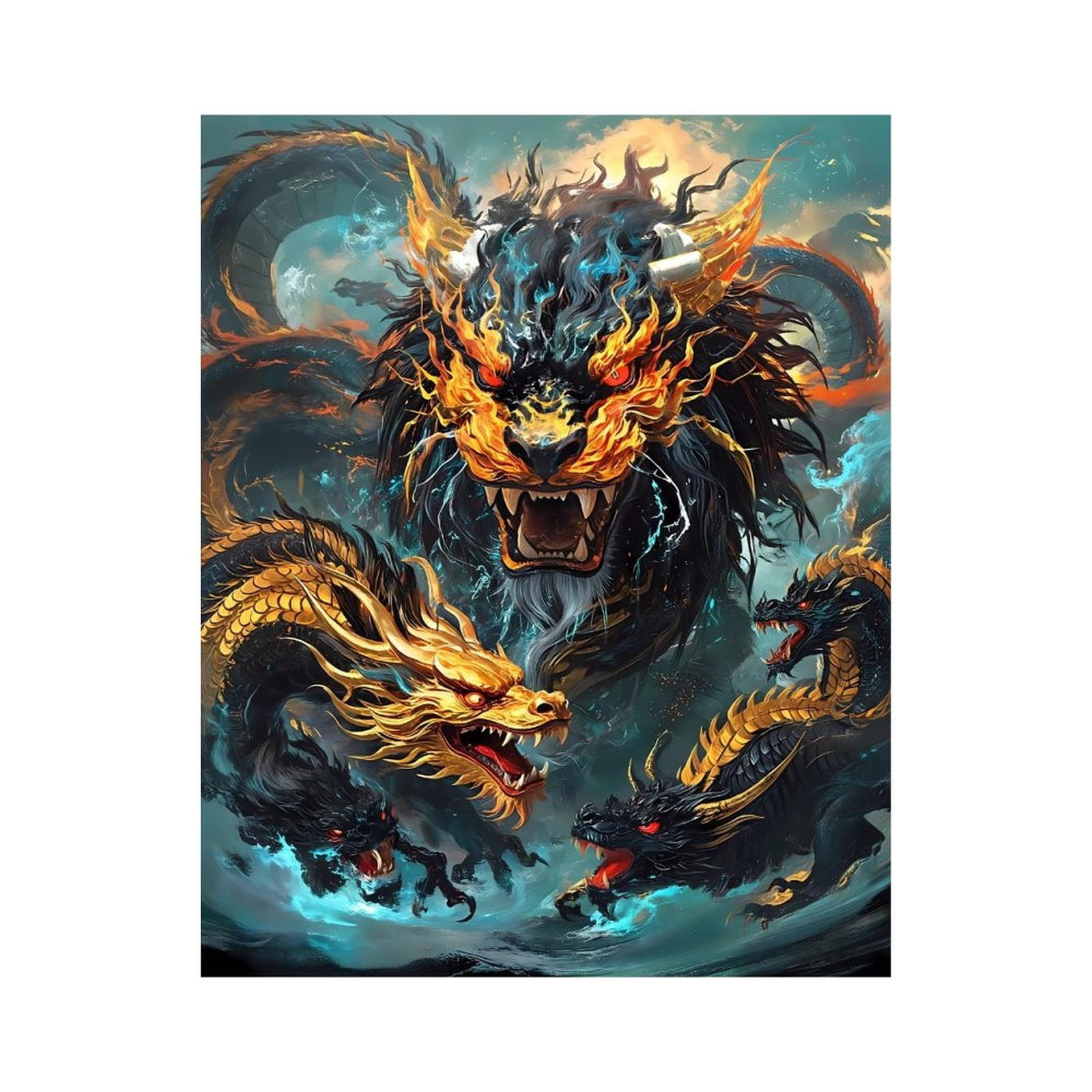Paint By Numbers Kit for Adults Beginner - DIY Mythical Fiery Dragon Illustration Art Canvas Painting Kits for Adults, Frameless Paint By Number for Adults for Home Wall Decor 16x20 Inch