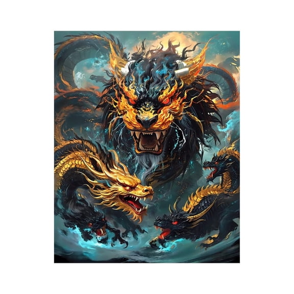 Paint By Numbers Kit for Adults Beginner - DIY Mythical Fiery Dragon Illustration Art Canvas Painting Kits for Adults, Frameless Paint By Number for Adults for Home Wall Decor 16x20 Inch