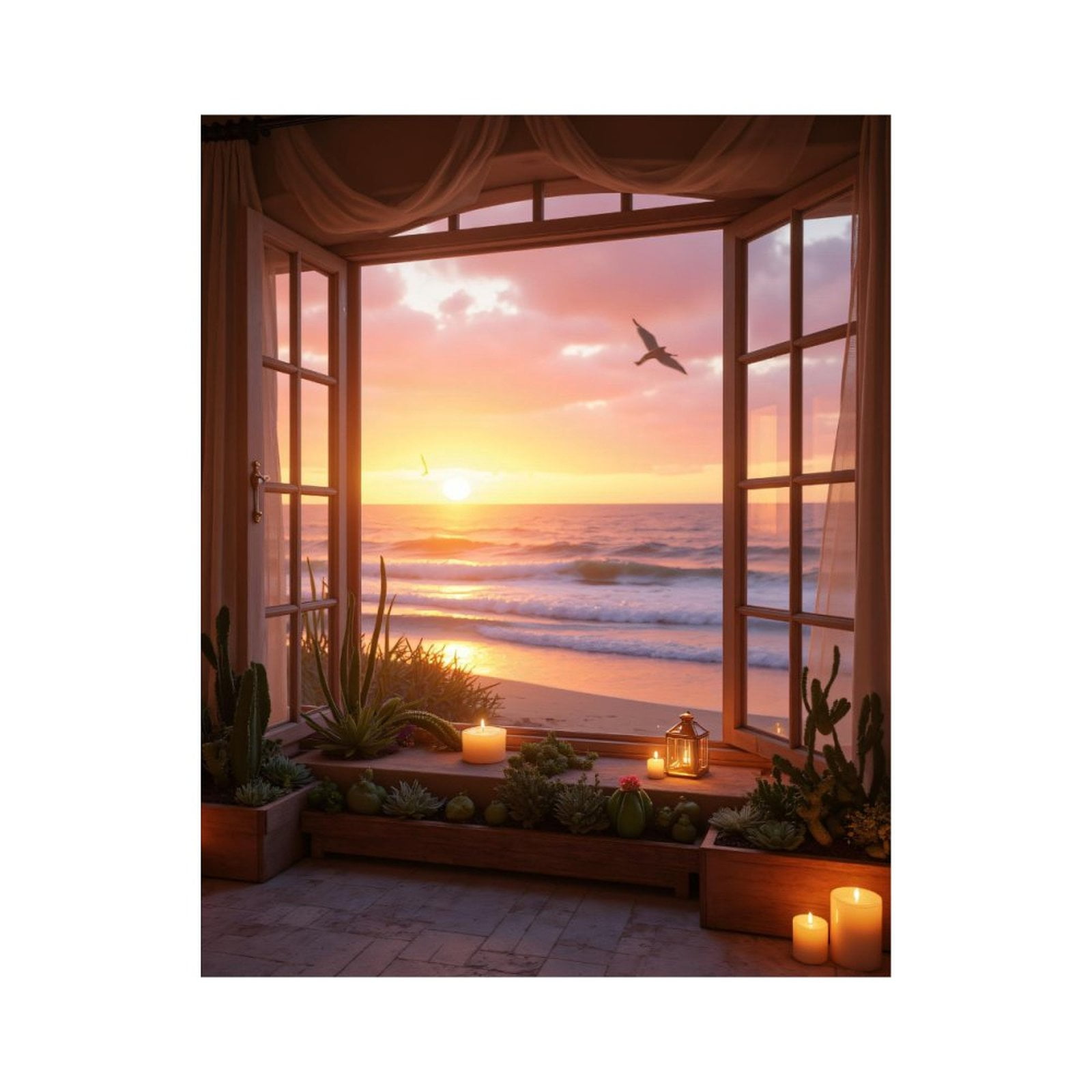 Paint By Numbers Kit for Adults Beginner - DIY Ocean Sunset View Through Window Canvas Painting Kits for Adults, Frameless Paint By Number for Adults for Home Wall Decor 16x20 Inch